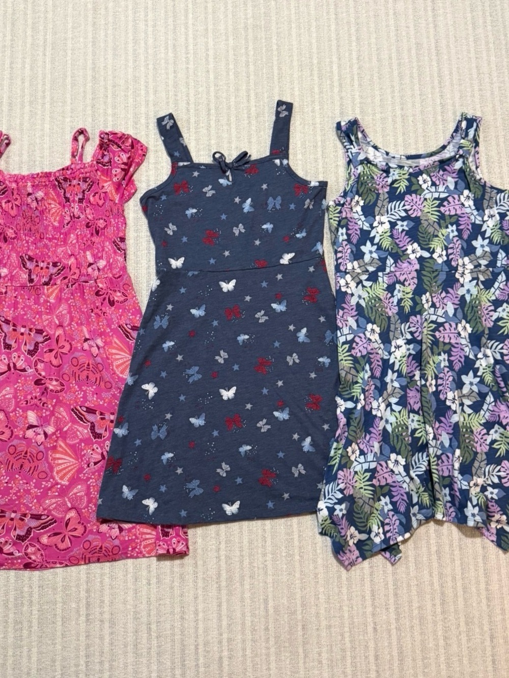 Lot of 3 Girls Sz 10/12 Dresses Blue Pink Butterfly Floral Sundress